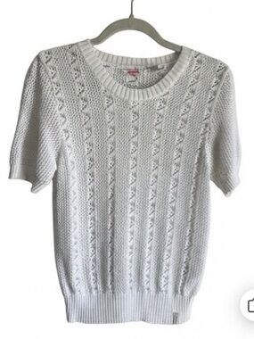 Superdry Women's White Open Knit Short Sleeve Scoop Neck Sweater Top US 6 UK 10